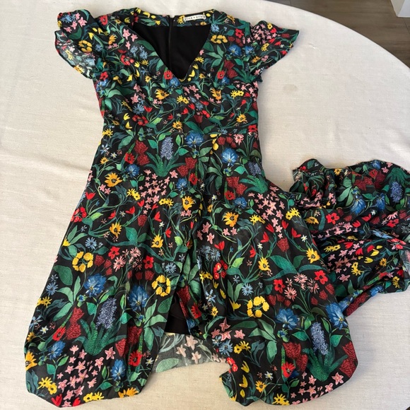 Alice + Olivia Adrianna Floral Maxi Dress Black V-Neck Slit Size 6 | Boho - Picture 4 of 8